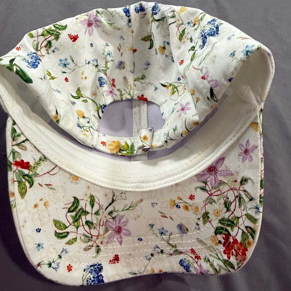 Giani Bernini Botanical Floral Print Baseball Cap Hat Adjustable White - Picture 7 of 7